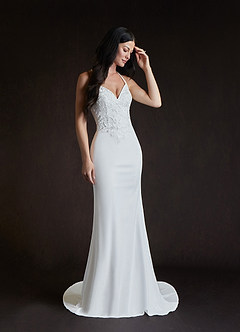 Azazie Kita Wedding Dresses Diamond White Mermaid Lace Stretch Crepe Dress image3