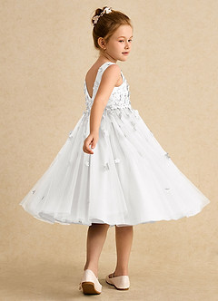 Azazie Lana Vestidos de florista Vestido Branco de Cetim fosco de Linha A com Sem mangas image4