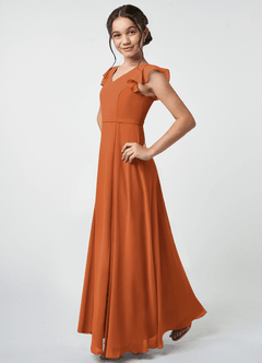 Azazie Claudine Junior Cinnamon A-Line Pleated Chiffon Dress image3