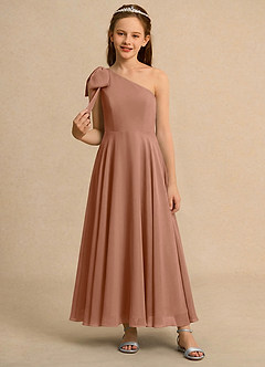 Azazie Guppy Junior Formal Flower Girl Dresses Bronzer A-Line One Shoulder Chiffon Dress image3