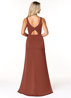 Azazie Jess Venta Final Vestido de Dusty Blue de Satén Elástico de Corte Recto con Cuello en V image2