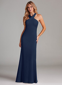 Azazie Doretta Bridesmaid Dresses Dark Navy Mermaid Pleated Chiffon Dress image3