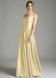 Azazie Evadina Suknie dla druhen Linia A Gorset Satyna elastyczna Do ziemi Sukienka image3