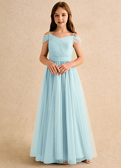 Azazie Yuna Girls Formal Abiti da Ragazza di Fiori Abito A-Line in Tulle Spalle Scoperte Sea Glass image4