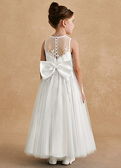Azazie Bitsy Flower Girl Dresses Ivory A-Line Lace Tulle Dress image1