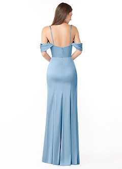 Azazie Amyra Jurken voor bruidsmeisjes Converteerbaar Jurk van Stretch Satijn met Zeemeermin Off the Shoulder Poederblauw image2