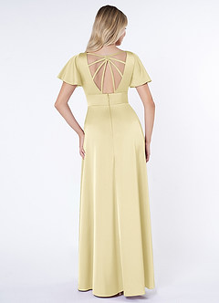 Azazie Lani Brudtärnklänningar Klä av A-Linje i Stretch Satin Volangärm Citronsorbet image2