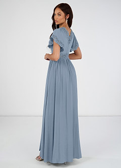 Azazie Tulum Vente finale Robe A-ligne en Viscose Dentelle Bleu Poussiéreux image3