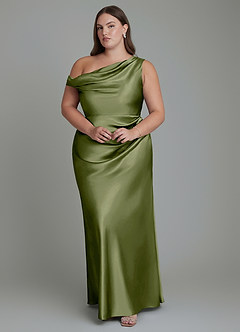 Azazie Emerson Robes de demoiselle d'honneur Robe Sirène en Satiné métallisé Épaules dénudées Olive image8