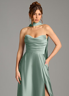 Azazie Ayla Robes à essayer chez vous Robe Trapèze en Satin extensible Corset Agave image2