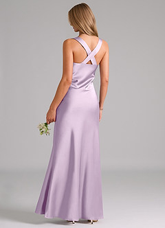 Azazie Kamila Bridesmaid Dresses Frosted Lilac A-Line Pleated Stretch Satin Dress image2
