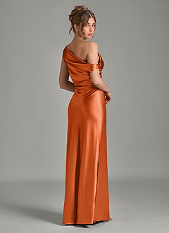 Azazie Emerson Brautjungfernkleider Meerjungfrau-Linie Schulterfrei Metallischer Satin Kleid Gebranntes Orange image6