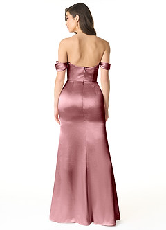 Azazie Liv Bridesmaid Dresses Vintage Mauve Sheath Off the Shoulder Metallic Satin Convertible Dress image3