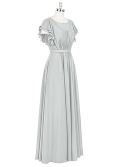 Azazie Daphne Modest Bridesmaid Dresses A-Line Ruffled Chiffon Floor-Length Dress image41