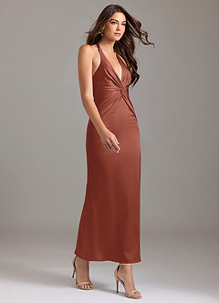 Azazie Valerie Bridesmaid Dresses Auburn Mermaid Pleated Stretch Satin Dress image4