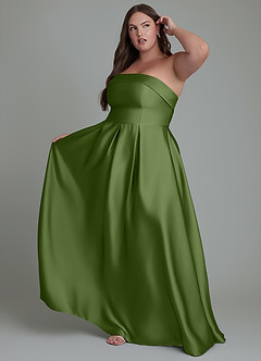 Azazie Lucienne Vestidos de damas de honor Vestido Enebro de Satén Elástico de Línea A Convertible con Palabra de honor image9