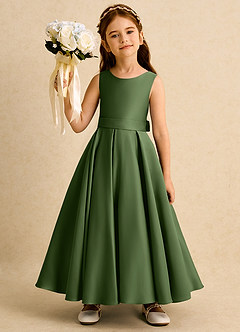 Azazie Mapel vestidos de niña de las flores Vestido de Oliva de Satin Mate de Princesa con Plisado image4