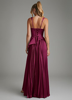 Azazie Stephanie Bridesmaid Dresses Red Plum A-Line Corset Stretch Satin Dress image2