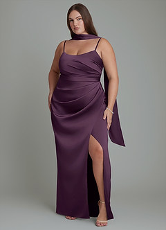 Azazie Calandra Bridesmaid Dresses Plum Sheath Pleated Stretch Satin Dress image6
