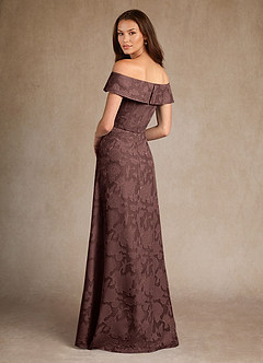 Azazie Medford Final Sale Espresso A-Line Off the Shoulder Floral Burnout Dress image3