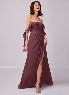 Barbie ♥ Azazie Bridesmaid Dresses Sangria A-Line Off the Shoulder Chiffon Convertible Dress image5