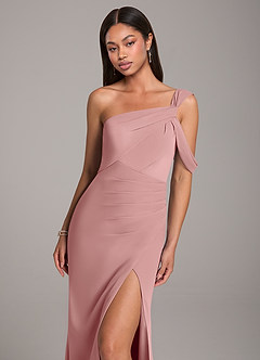 Azazie Wynter Bridesmaid Dresses Dusty Rose Sheath Off the Shoulder Chiffon Dress image7
