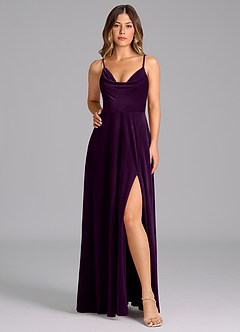 Azazie Sarella Bridesmaid Dresses Grape A-Line Pleated Velvet Dress image6