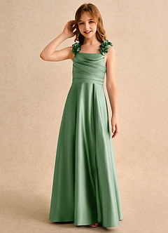 Azazie Rosita Junior Formal Robe Demoiselle D'honneur Fillette Robe Trapèze en Mat Satiné Plissée Matcha image6