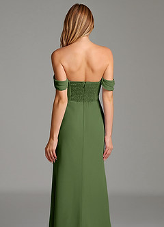 Azazie Riley Robes de demoiselle d'honneur Robe Fourreau Convertible en Mousseline de soie Épaule décolletée Olive image5