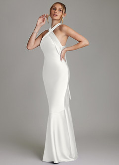 Azazie Reign Bridesmaid Dresses White Mermaid Pleated Stretch Satin Dress image6
