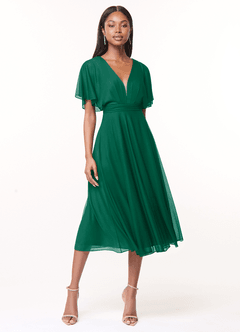 Azazie Tinsley Brautjungfernkleider A-Linie Plissee Gittergewebe Kleid Smaragd image1