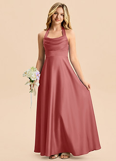 Azazie Kady Junior Robe Trapèze en Satin extensible Décolleté en cœur Antique Rose image4