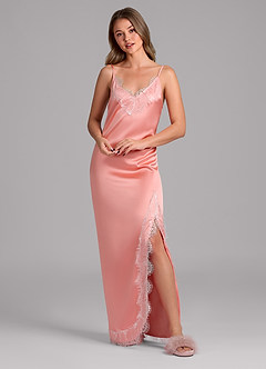 front Satin Lace Trim Long Robe
