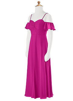 Azazie Juna Junior Robe Trapèze en Mousseline de soie Épaule décolletée Fuchsia image7