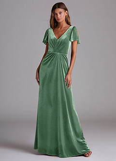 Azazie Soren Robes de demoiselle d'honneur Robe Trapèze en velours Eucalyptus image1
