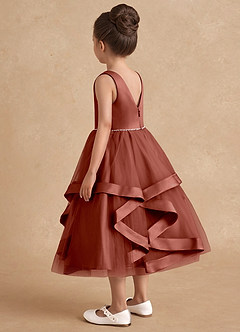 Azazie Posy vestidos de niña de las flores Vestido de Castaño de Tul de Corte En A con Perla image2