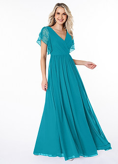 Azazie Zella Bridesmaid Dresses Jade A-Line Lace Chiffon Dress image3