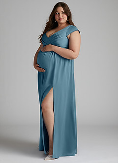 Azazie Allessia Maternity Bridesmaid Dresses A-Line Pleated Stretch Satin Floor-Length Dress image8