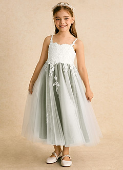 Azazie Coraline 플라워 걸 드레스 A라인 레이스 발목 길이 드레스 image1