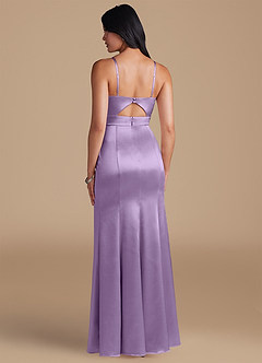 Azazie Shania Bridesmaid Dresses Lilac Sheath Pleated Metallic Satin Dress image2
