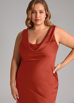 Azazie Rylina Bridesmaid Dresses Rust Mermaid Stretch Satin Dress image11