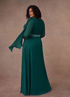 Azazie Priyanka Mère de la mariée Robes Robe Trapèze en Mousseline de soie Col bateau plissé Paon image6