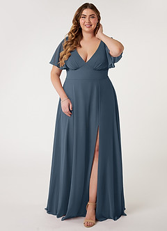Azazie Kimber Bridesmaid Dresses Neptune A-Line Flounce Sleeve Chiffon Dress image6