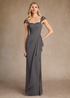 Azazie Belfast Mother of the Bride Dresses Steel Grey Sheath Lace Mesh Dress image1