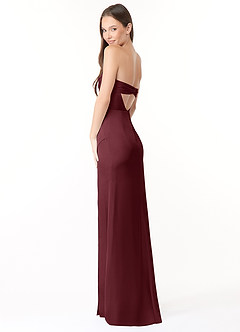 Azazie Leonis Vestidos de damas de honor Vestido de Cabernet de Satén Elástico de Corte Sirena Convertible con Plisado image7