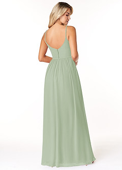 Azazie Rayna Brautjungfernkleider A-Linie V-Hals Gefaltet Chiffon Kleid Staubiger Salbeigrün image2