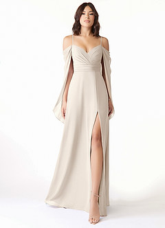 Azazie Cienna Bridesmaid Dresses White Alabaster A-Line Long Sleeve Chiffon Dress image1