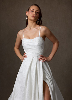 Azazie Paloma Wedding Dresses Diamond White Ball-Gown Strapless Floral Jacquard Dress image5