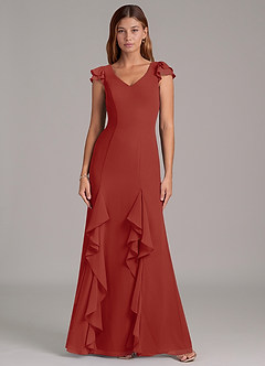 Azazie Nessa Robes de demoiselle d'honneur Robe Trapèze en Mousseline de soie Terracotta image3