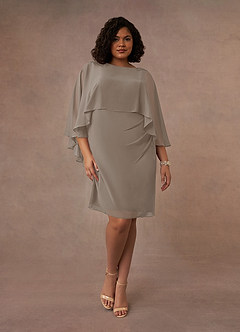 Azazie Mirra Abiti per la Madre della Sposa Abito Tubino in Chiffon con Scollo a U a Pieghe Taupe image7